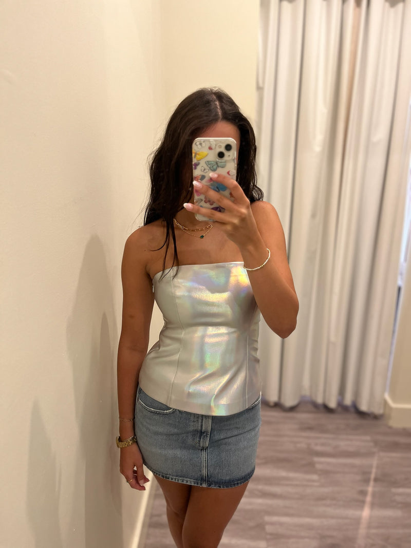 SM1035 faux leather iridescent tube top