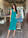 NO2429 emerald cap sleeve midi dress