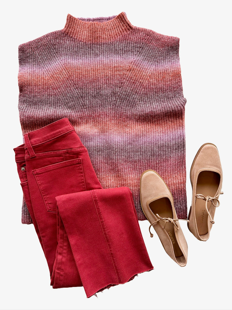 DE9223 pink multi mock neck sleeveless sweater