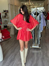 EL2431 Red vneck balloon slv mini dress