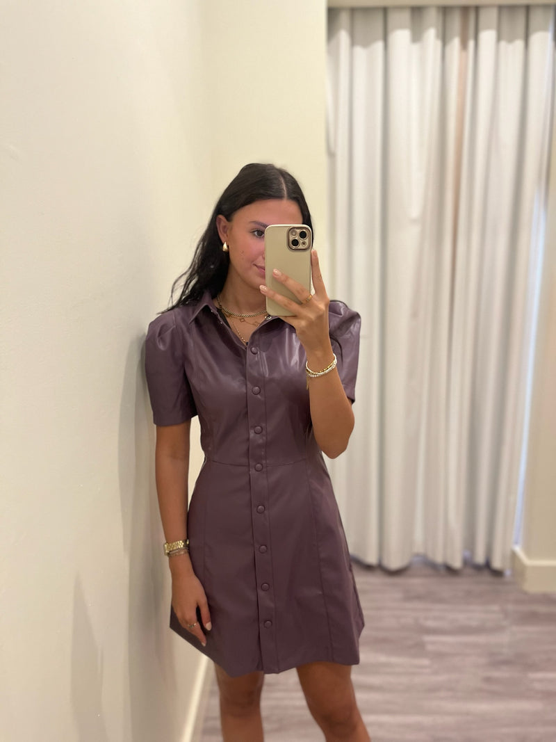 KA3302 Pleather Button Down Dress