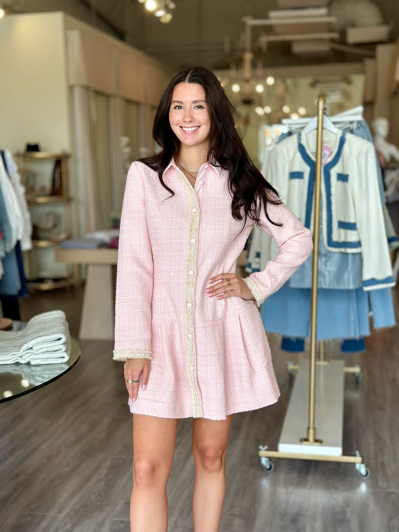 SE5584 light pink long sleeve tweed mini