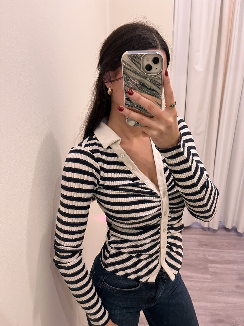 NA1536 Navy/White Striped Button Down