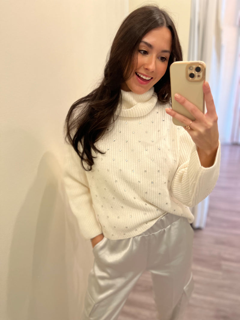 BB astro white studded turtle neck sweater