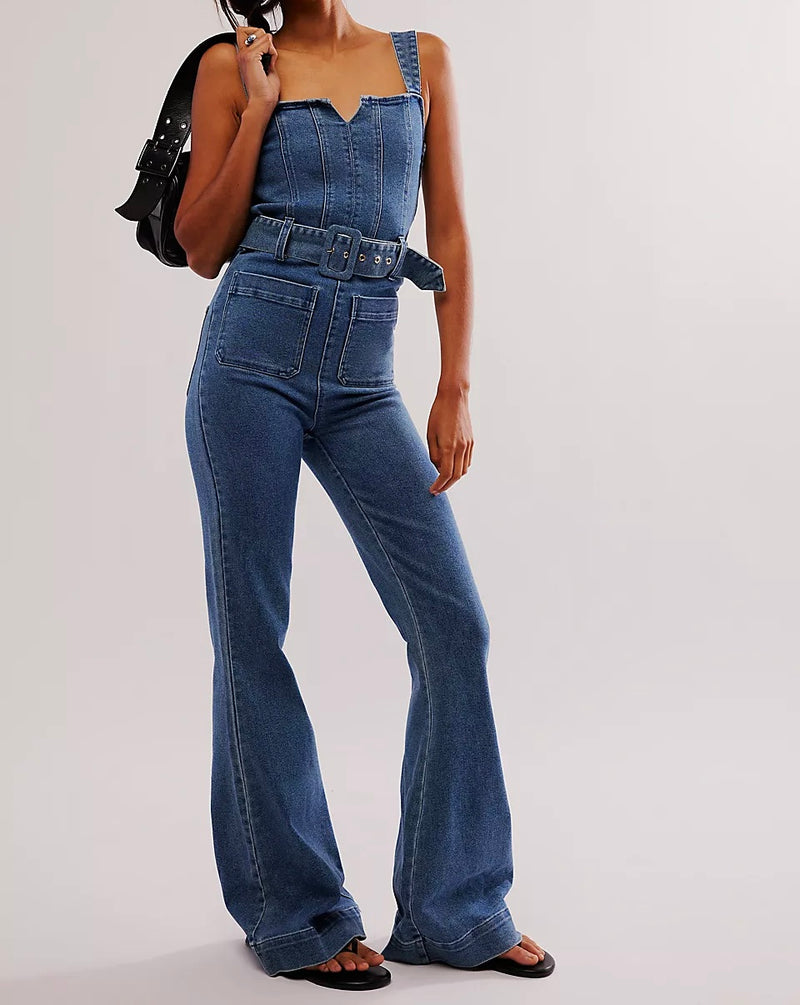 MU4723 Crossroads Denim Jumpsuit- Sky Rider