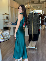 BB8959 Dark Teal Silk Maxi Dress w/ Ties