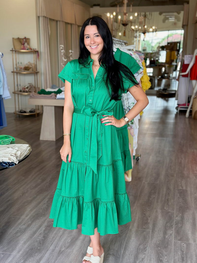 AA3086 Green tie waist maxi