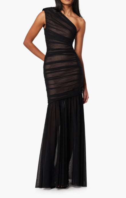 EL2415 Black Mesh One Shoulder Gown