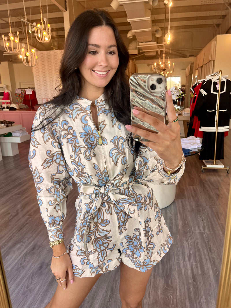 KIY15A Floral Long Sleeve Romper w/ Zipper