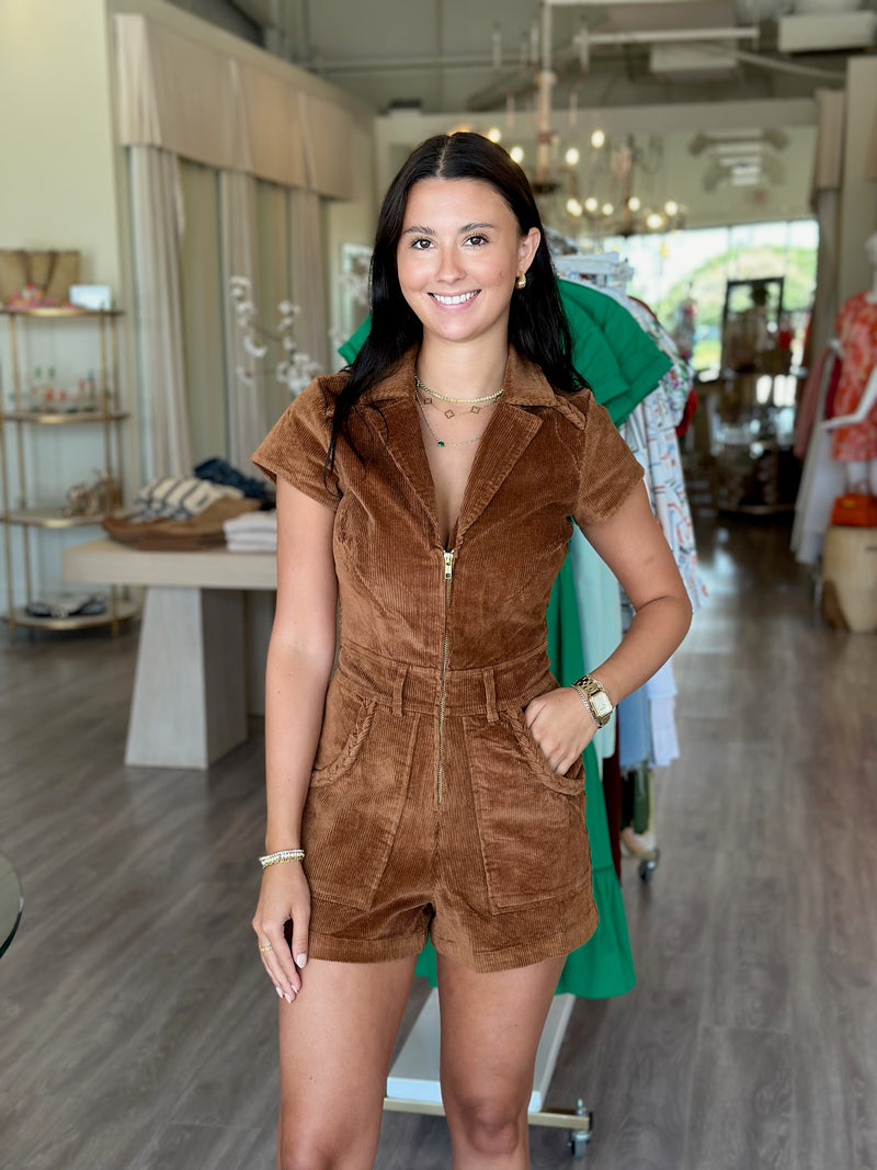 MU9273 Outlaw Romper- Saddle Brown Corduroy