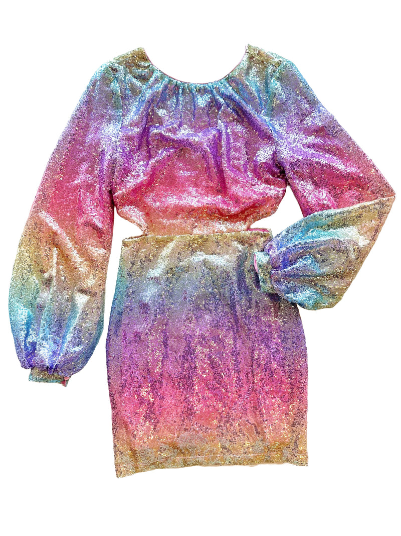 ON Rainbow Sequin Cut Out Mini Dress