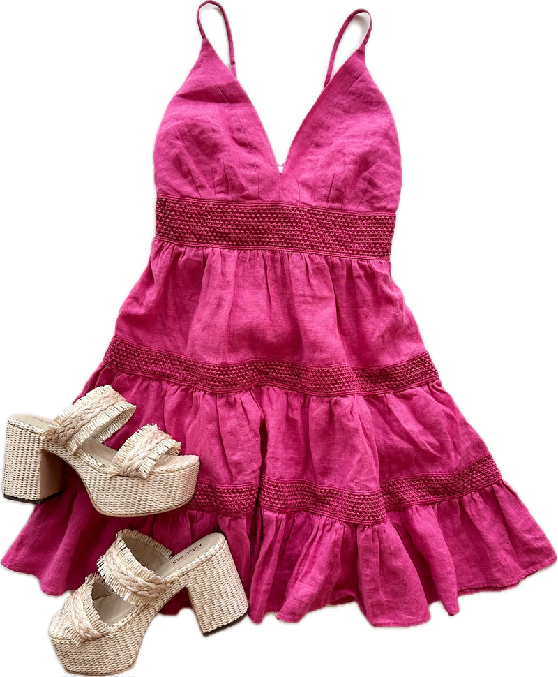 SU020 pink mini ruffle tie dress