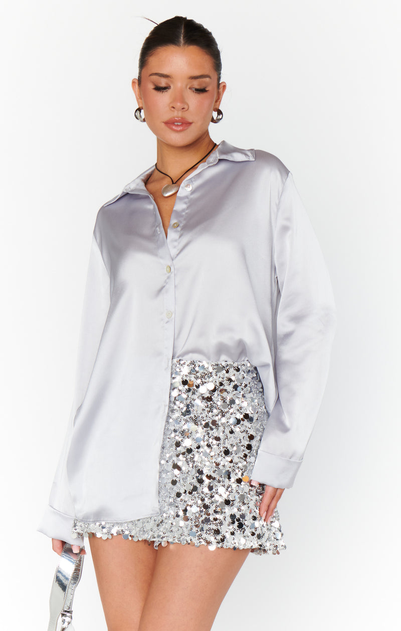 MU5664 Silver Satin Button Down