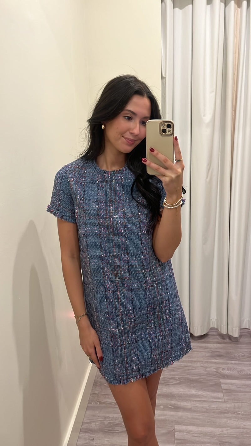 BB8270 Multi Color Tweed Shift Dress