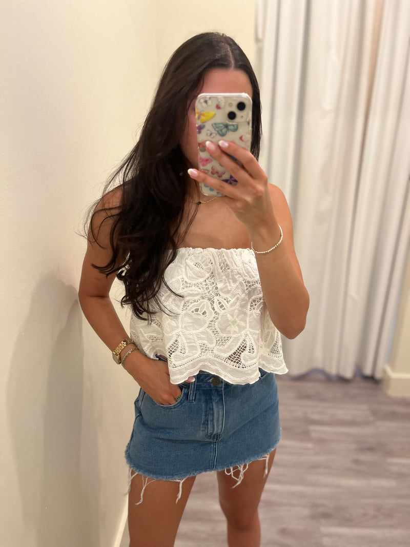 AS8327 White Eyelet Strapless Top