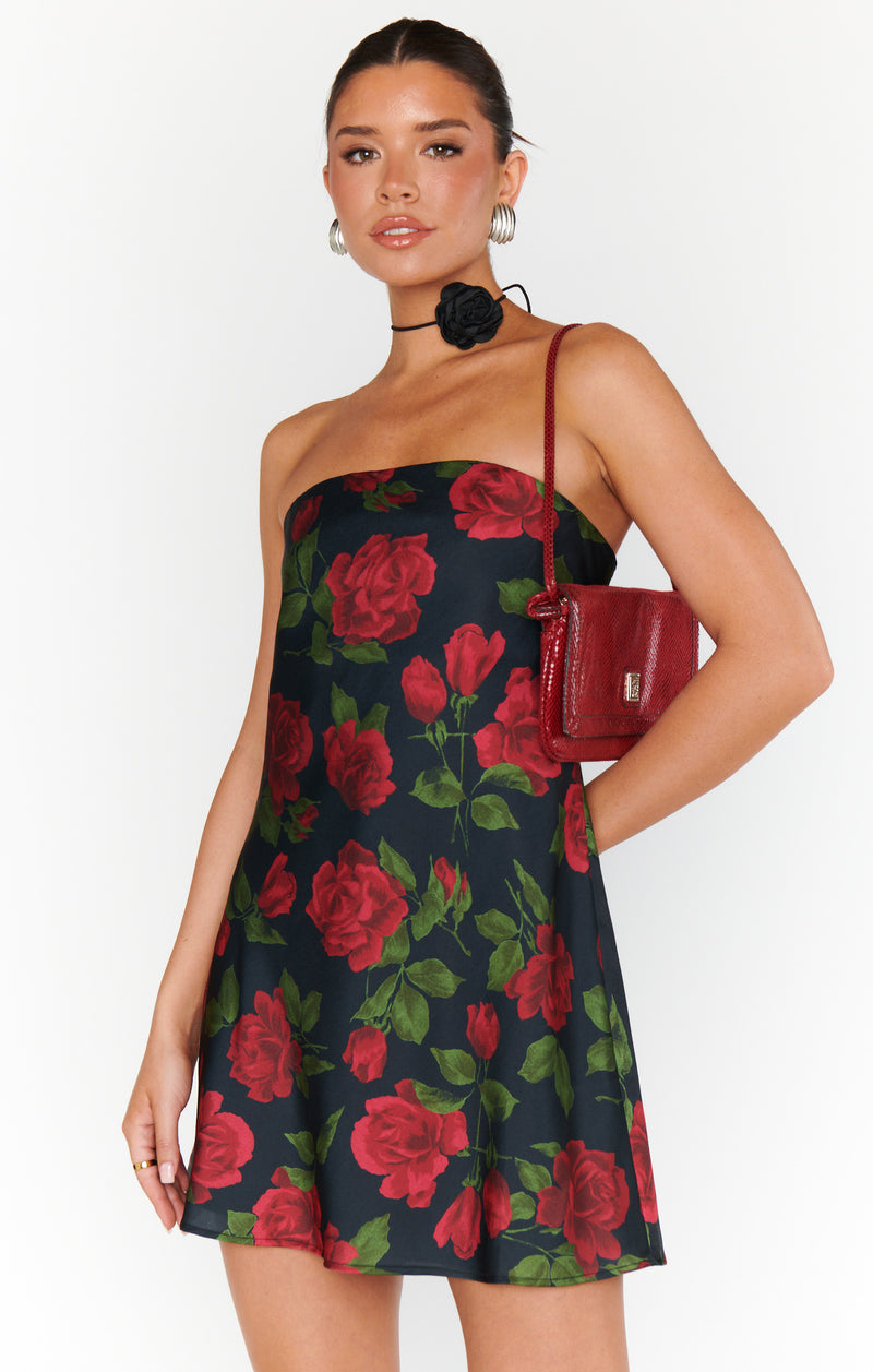 MU5658 Black/Red Rose Tube Dress