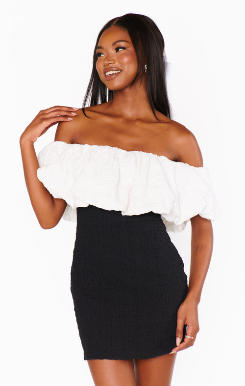 MU5857 Black/White Off the Shoulder Textured Mini