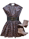 KG3735 Leopard V-Neck Mini Dress w/ Belt