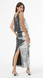 YFB2405 silver sequin maxi skirt