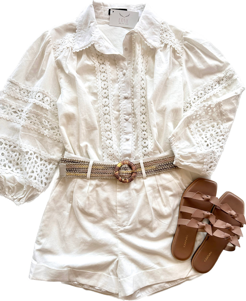 BE6199 White Long Sleeve Crochet Set